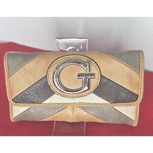 Authentic Guess Vintage Y2K Color Tan Patchwork Leather Wallet Retro